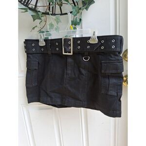Urban Outfitters Mini Cargo Skirt Black Denim Silver Belt Accents XL